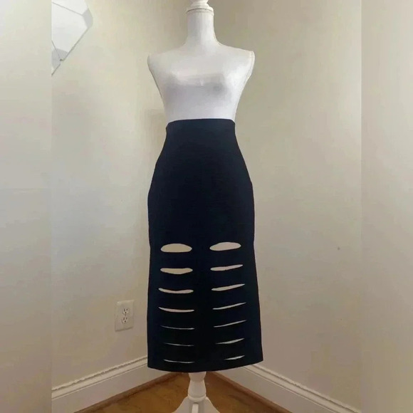 Cushnie et Ochs Black Ribbed Knit Slash Cutout Skirt Size M - Picture 6 of 7
